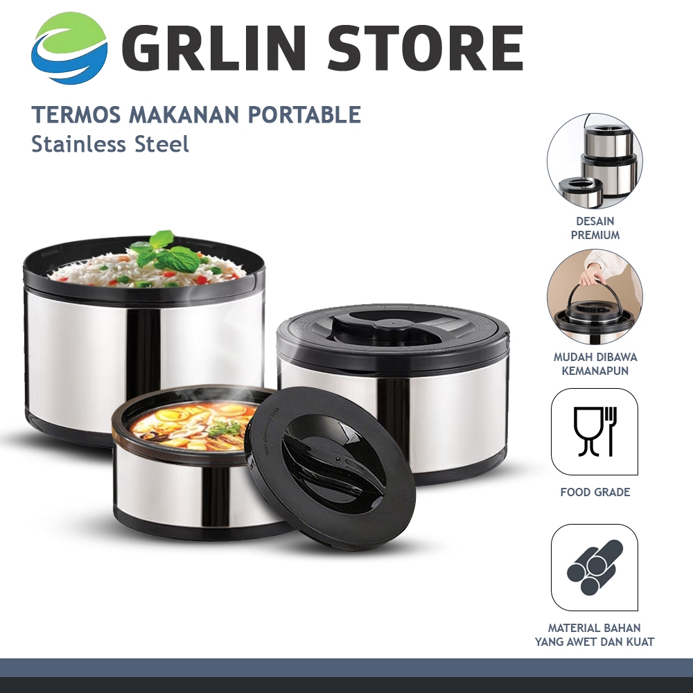 GRLIN Termos Makanan Jumbo Isi 3 Ukuran Tahan Panas Termos Makanan Portable Untuk Piknik Wadah Saji 