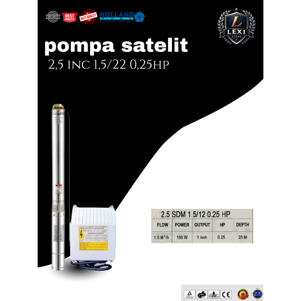 Holland Pump Pompa Submersible/ pompa sibel Casing 2.5 inch type 0.25HP plus kabel 30meter