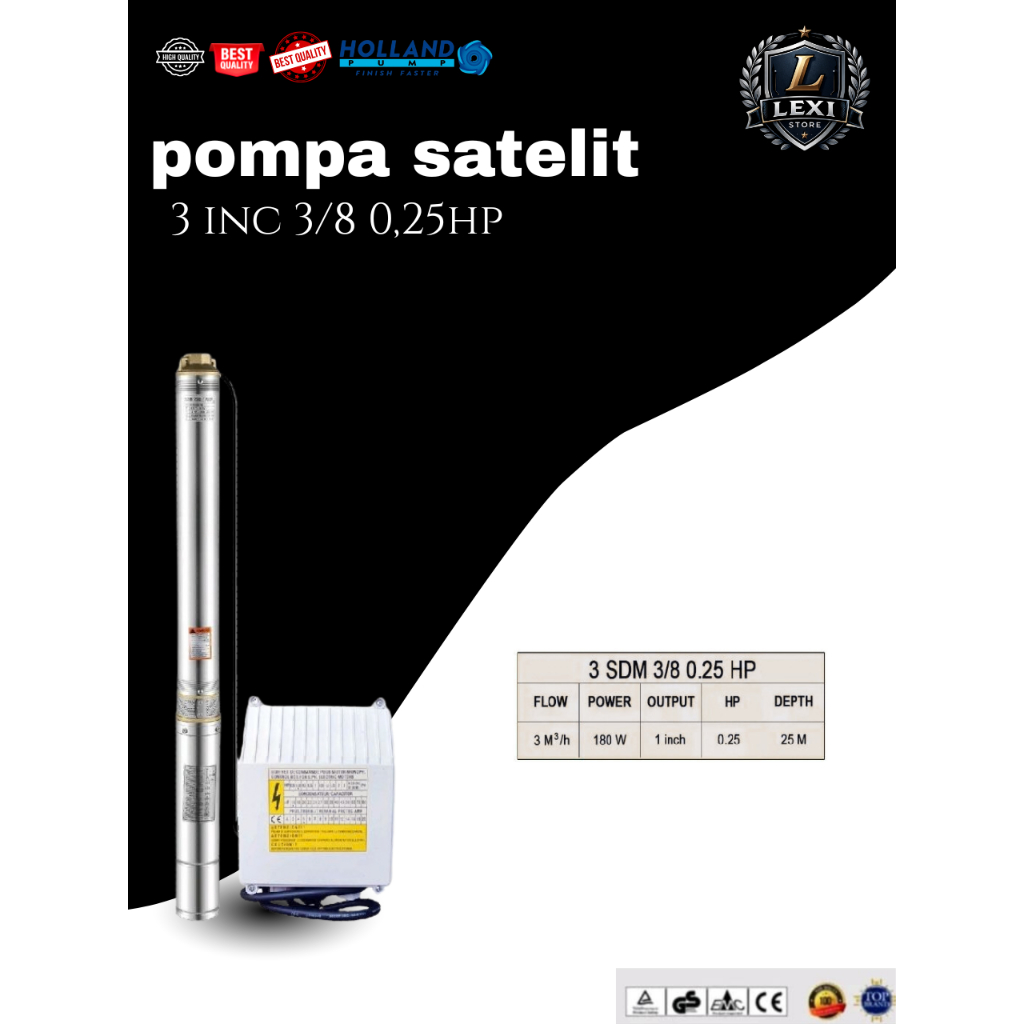 Submersible Pump / pompa sibel Holland 3 inch 0.25HP pompa satelit full tembaga