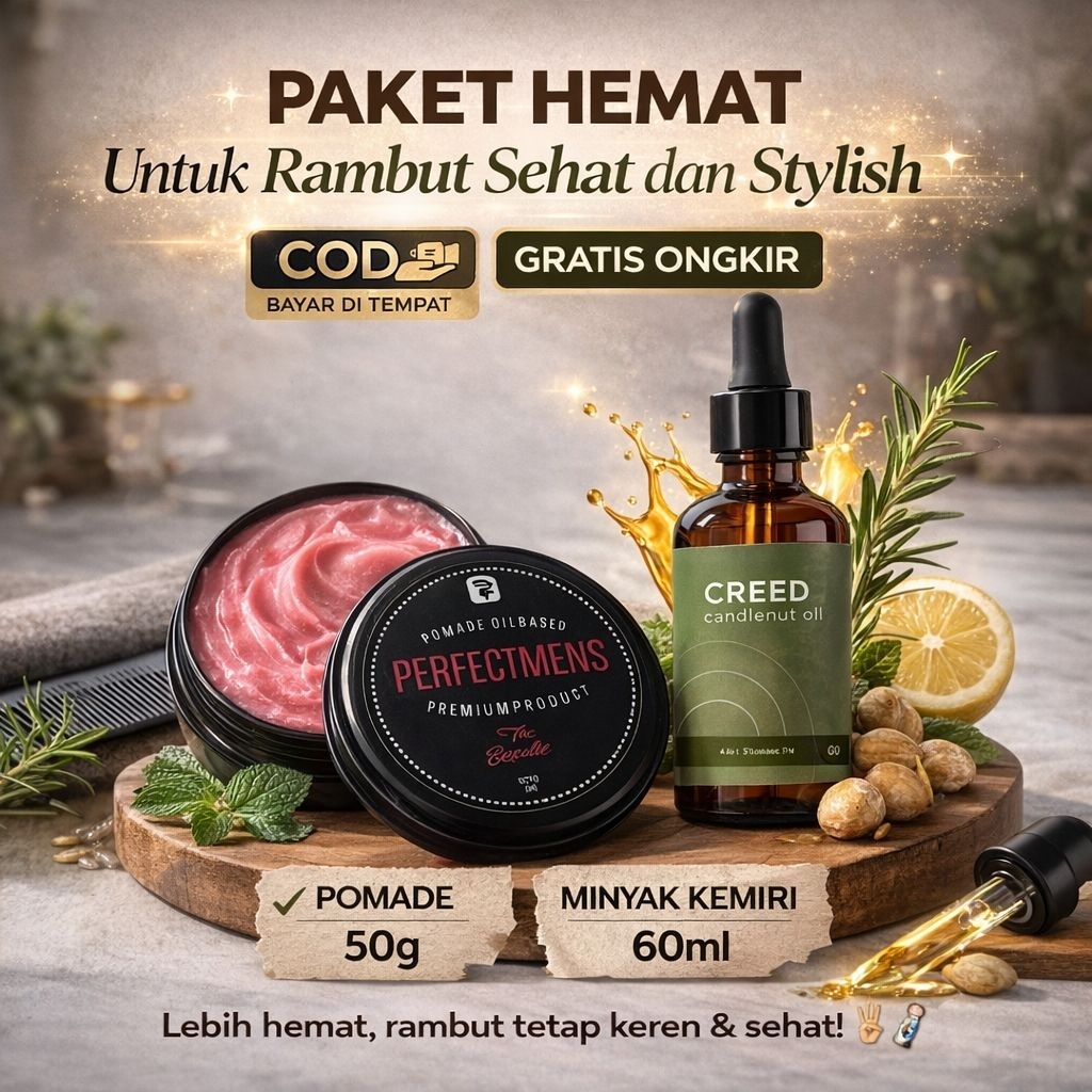 PAKET HEMAT Isi Pomade Minyak Rambut + Minyak Kemiri Candlenut Oil Vitamin Rambut