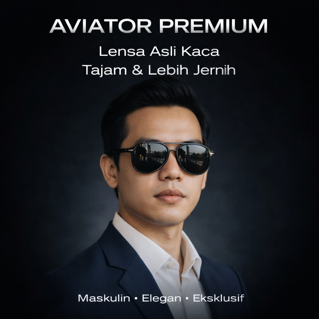 Kacamata Hitam Pria Aviator Lensa Kaca Asli Premium UV400 Elegan Maskulin Kaca Mata POLARIZED RETRO