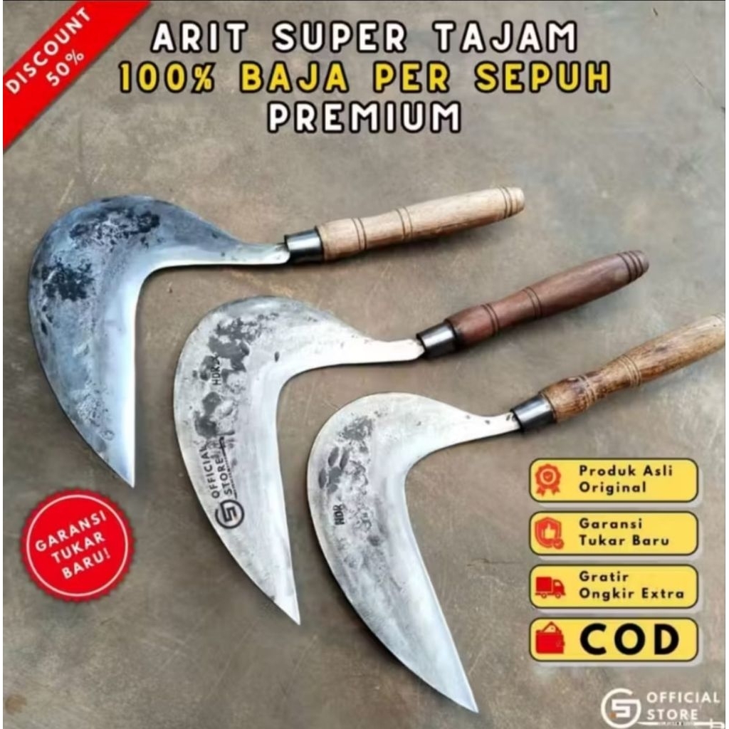 arit rumput Gagang Kayu Sonokeling Premium + Sipuh Baja + Garang Besi Model Cikajang Cap 88