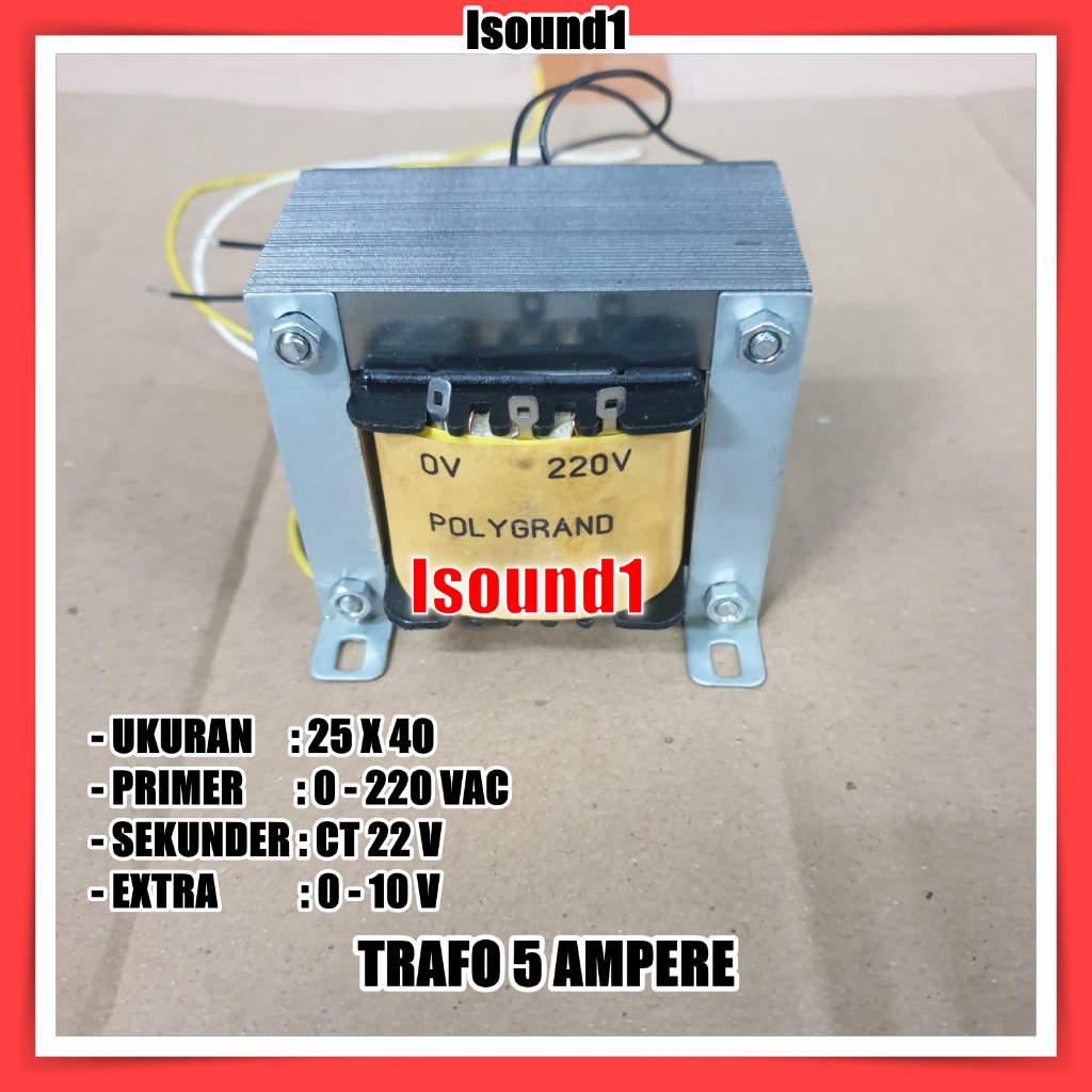 TRAFO POLYGRAND 5 AMPERE TRAVO 5A CT 22 VOLT EXTRA 0 - 10 VOLT