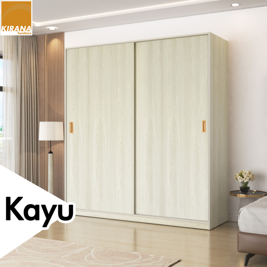 KIRANA San Marino - Lemari Pakaian Kayu 2 Pintu Sliding / Geser Besar Modern Minimalis