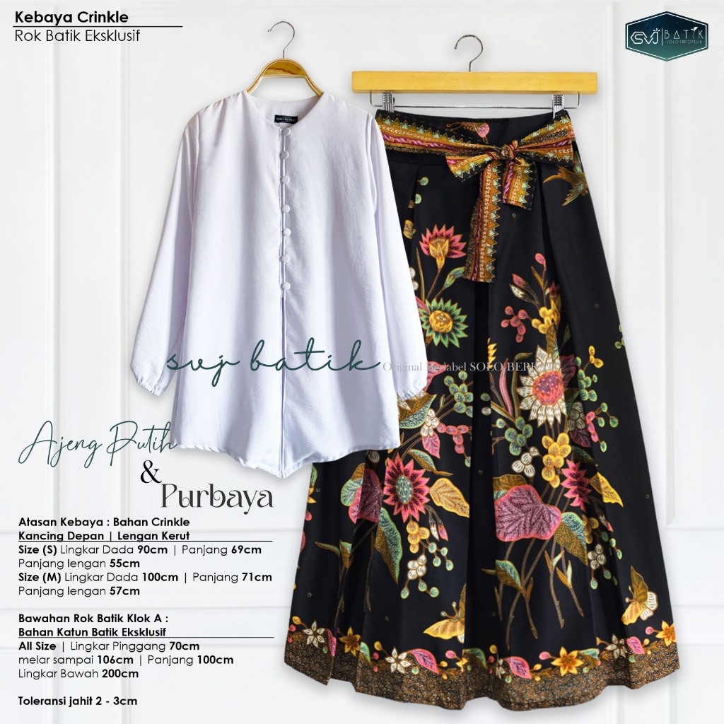 Setelan wanita batik rok batik set atasan ajeng kebaya polos putih ootd kondangan modern batik svj