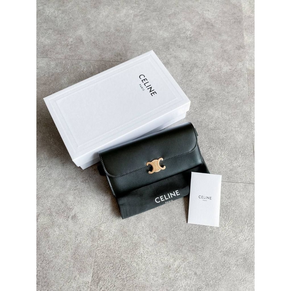 Celine Triomphe Large Wallet Black GHW