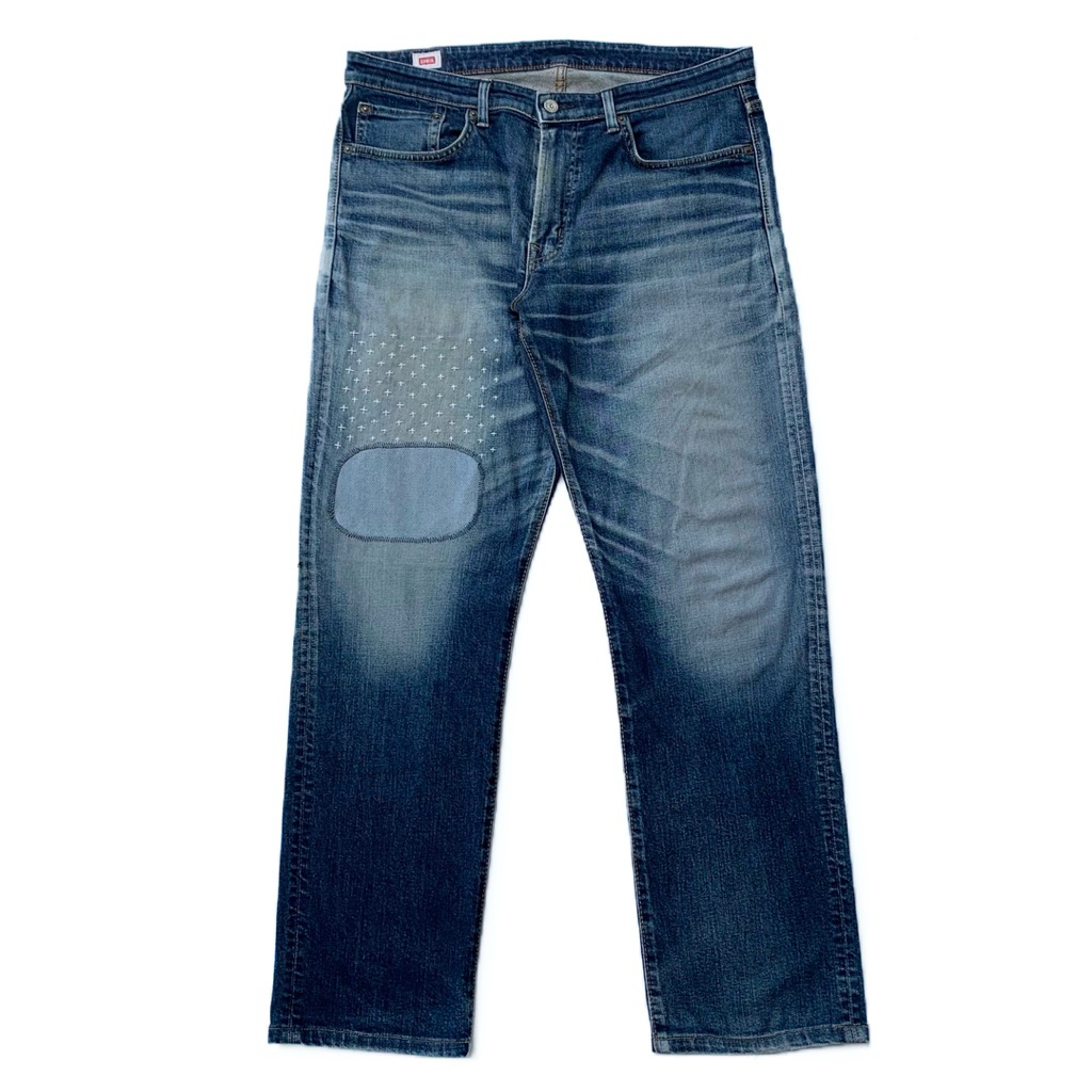 repaired sashiko patchwork edwin japanese faded blue jeans