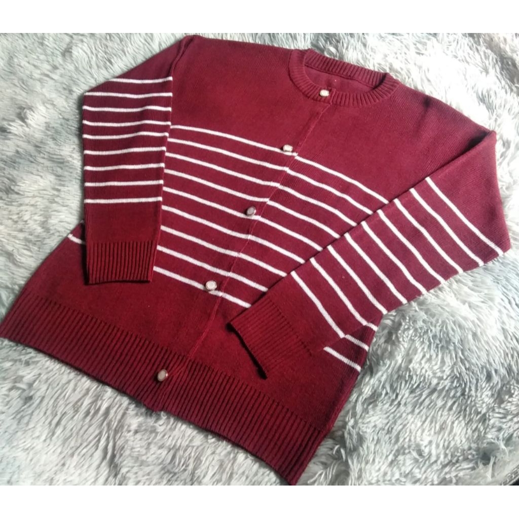 cardigan rajut wanita premium motif stripe garis-garis