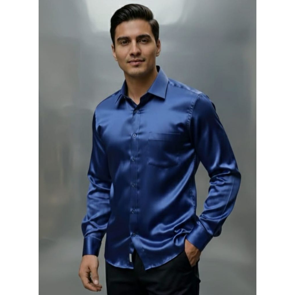 kemeja pria // kemeja satin silk pria// kemeja lengan panjang pria