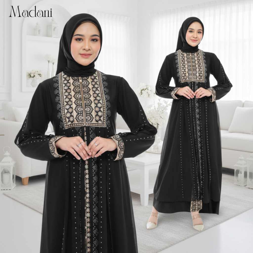 Abaya Gamis Dewasa Hitam Turkey Mewah Jumbo Lebaran Terbaru 2026