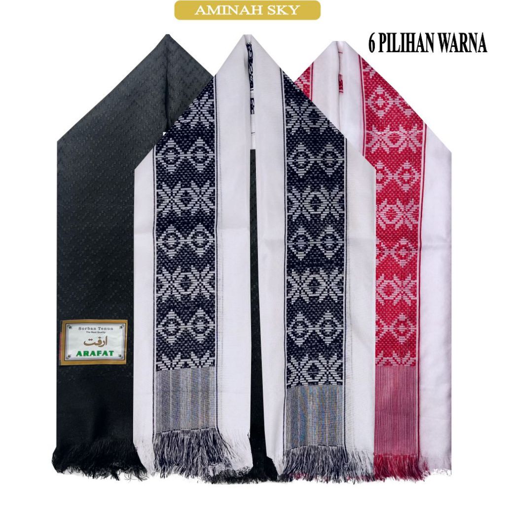 AMINAH Sorban Arab Arafat Songket Putih Motif Palestina untuk Haji Umrah 6 Varian Warna