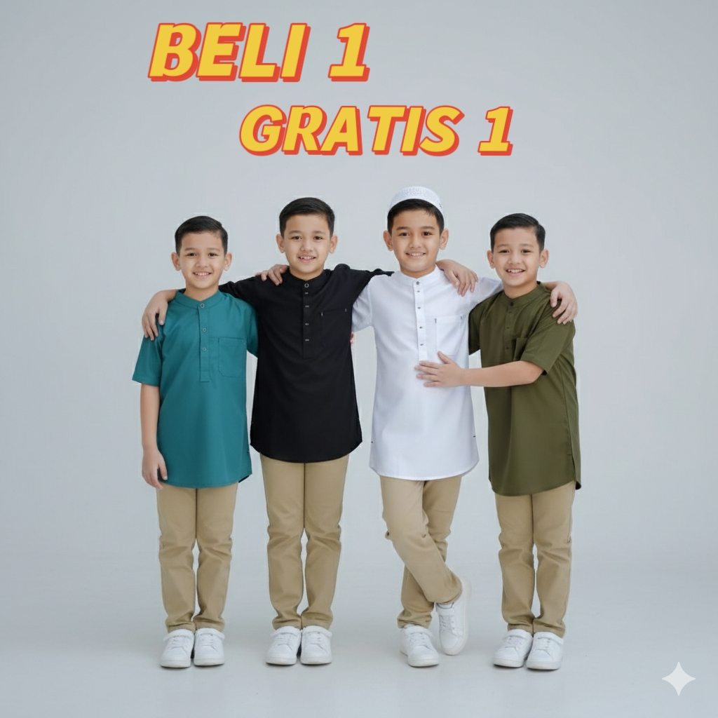 PAKET HEMAT BELI 1 GRATIS 1 BAJU KOKO ANAK BAHAN KATUN SIZE M L XL LEBARAN 2026.