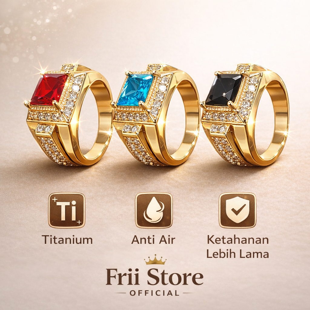 Cincin Pria Ring Titanium Super Anti Karat Tidak Luntur Batu Natural Kating Topas Warna Kuning dan S