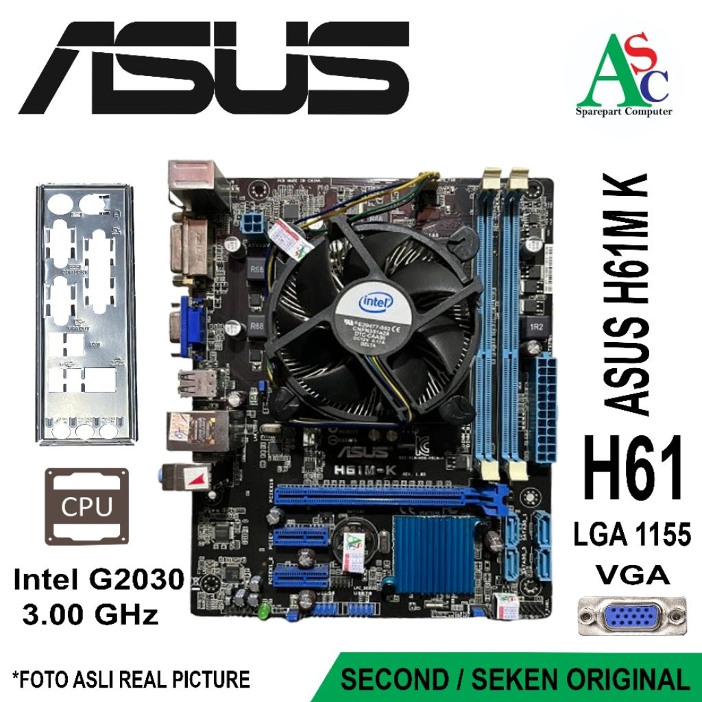 Paket Mobo Motherboard Asus H61 Fan Intel Backpanel