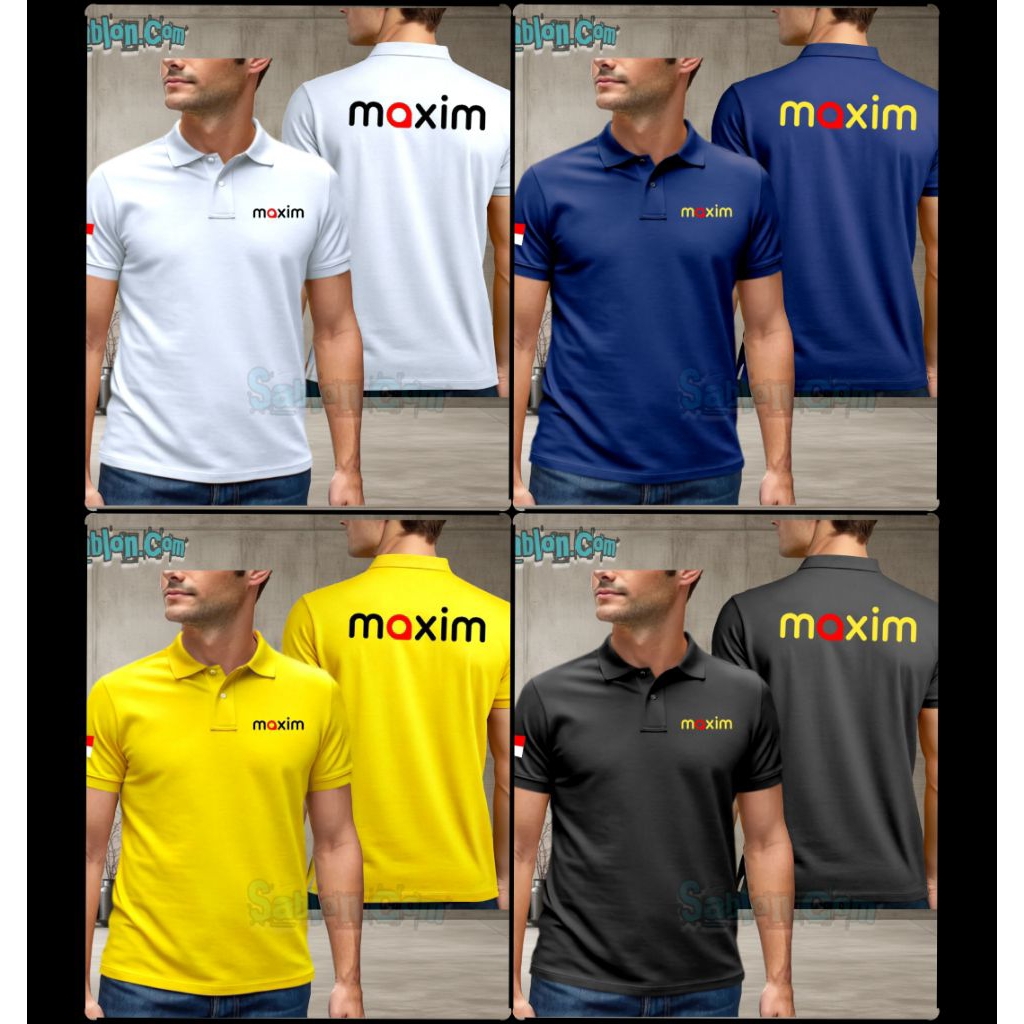 Baju Kerah Kaos Kancing PoloShirt MAXIM OJEK TRANSPORTASI Custom Pria Wanita Unisex