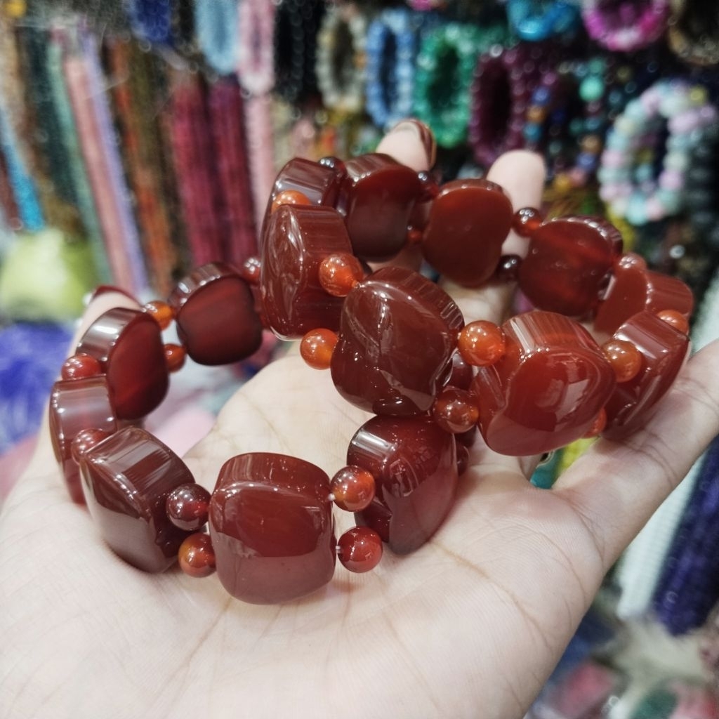 Gelang Batu Red Carnelian / Akik Sulaiman Madu