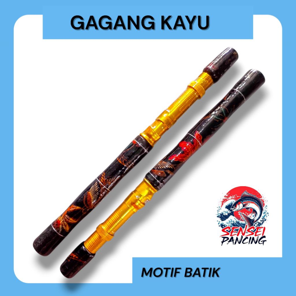 Gagang Joran Pancing Kayu Motif Batik