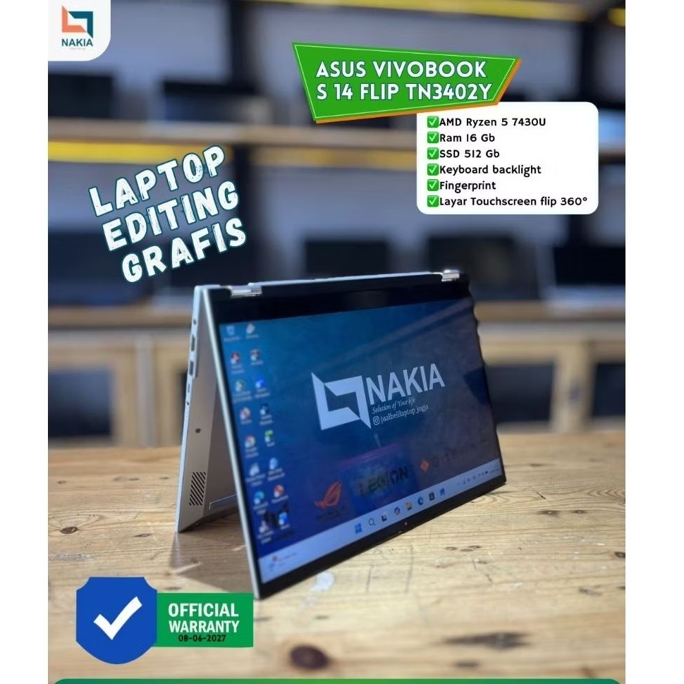 ASUS VIVOBOOK S 14 FlipTN3402Y AMD Ryzen 5 7430U Ram 16 Gb SSD 512 GbKeyboard backlightFingerprintLa