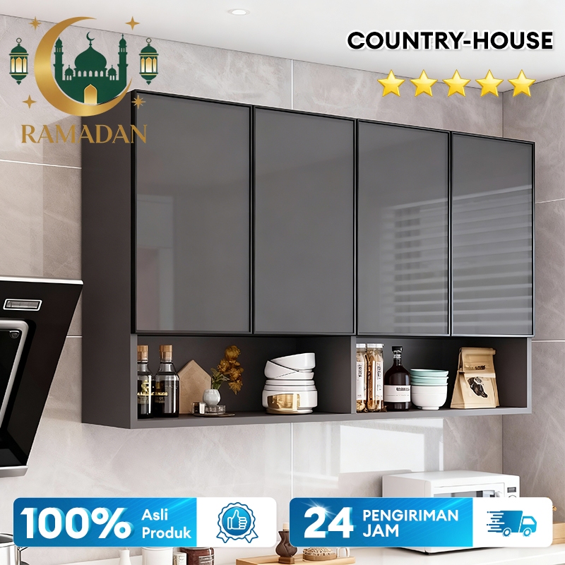 COUNTRY-HOUSE Lemari Dinding Aluminium Dapur Lemari Penyimpanan Hemat Ruang Anti-Air Rak Atas Dapur