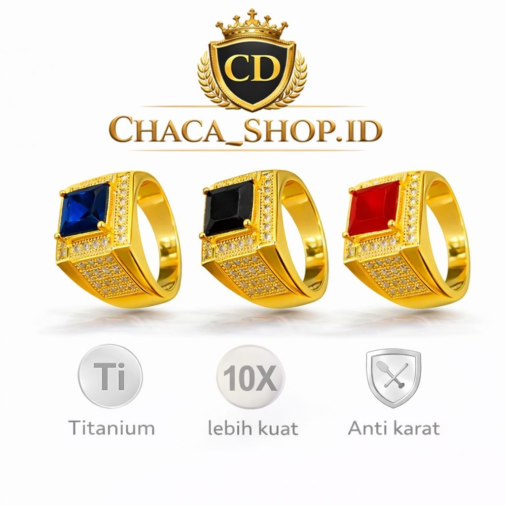 Cincin Titanium Batu Permata Pria Dewasa | Cincin Fashion Korea Anti Karat