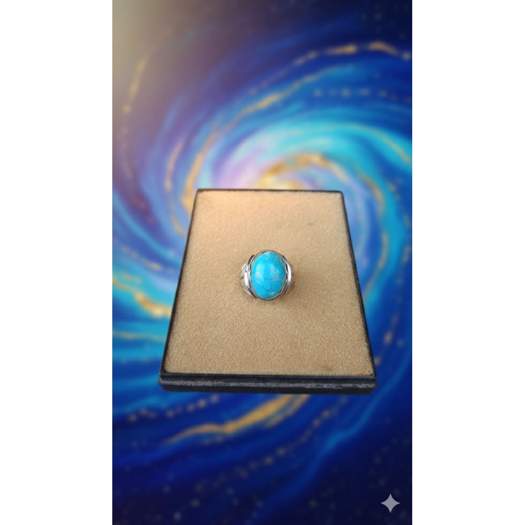 cincin pria batu akik pirus mesir urat perak ring monel