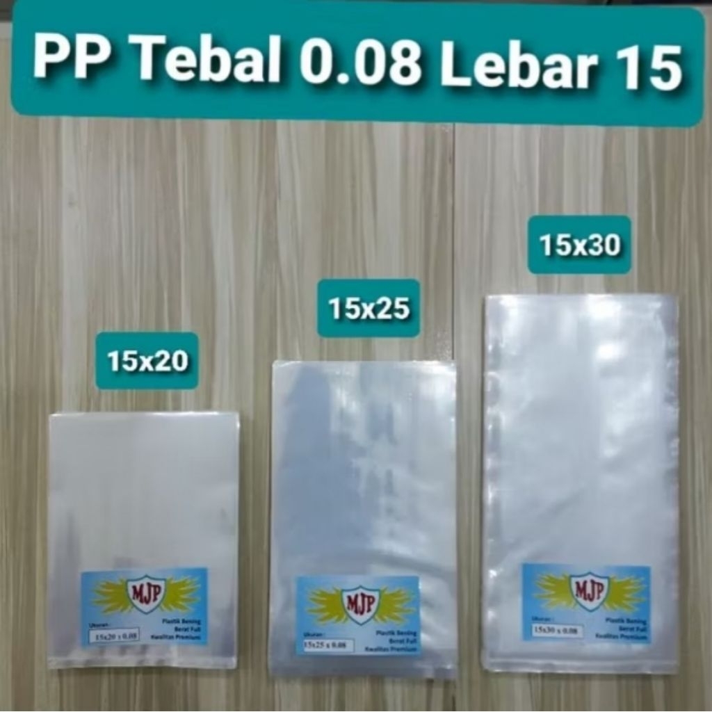 plastik pp bening mjp 15x30 tebal 08 berat 500 gram