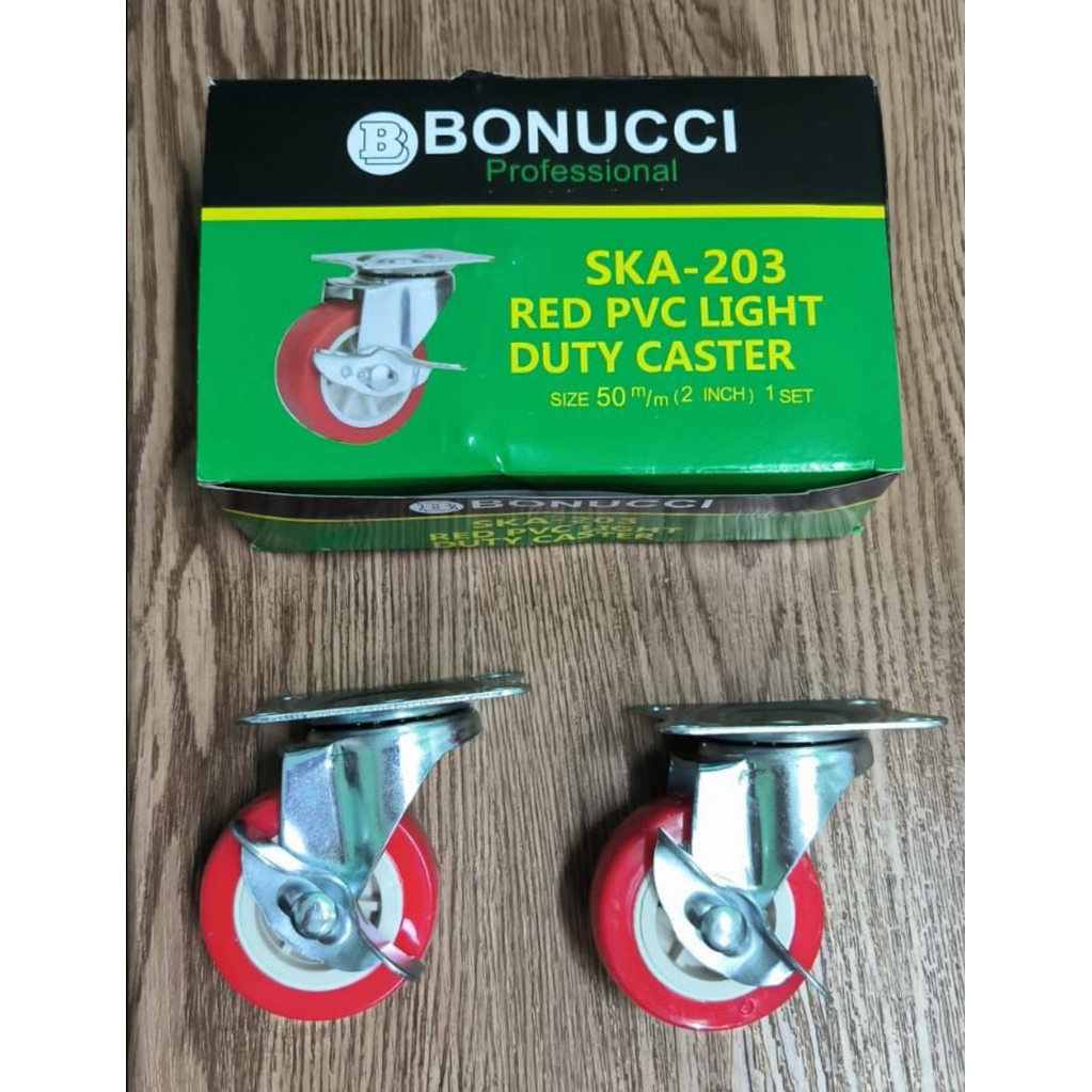 (4PCS) Termurah Roda 2 inch merah + rem | Roda troli 2inch | Roda merah 2" + rem BONNUCI