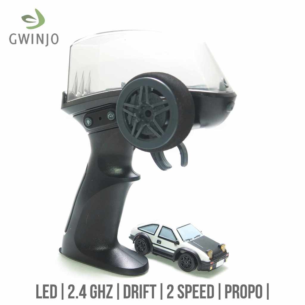 RC Drift Racing Mobil Balap Drift 1:64 AE86 Putih Hitam Lampu LED Bisa Drift Mainan Remote Control F