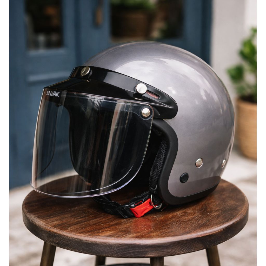 Helm Bogo Dewasa Polos retro Pria/wanita Kaca Datar Flat Injak SKS SNI ringan dan nyaman dipakai har