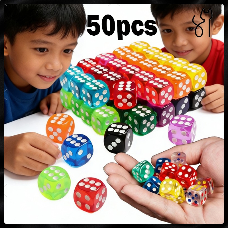 50pcs Dadu Akrilik Mainan Dadu Permainan Dadu Set Dadu Transparan Warna Candy 14mm Transprent Dice S