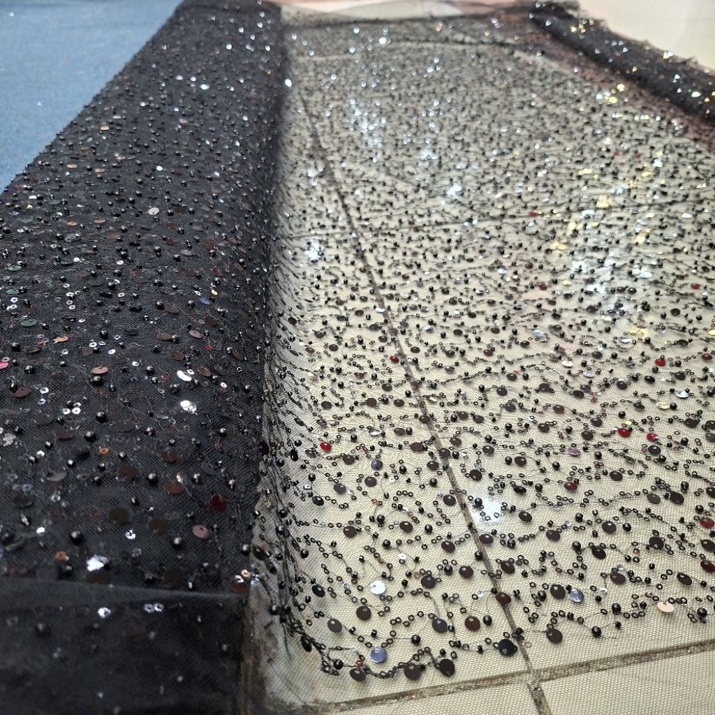Kain Tulle Payet Full Sequin Mutiara/Tille Sequin Payet/Kebaya/Motif Salur-salur
