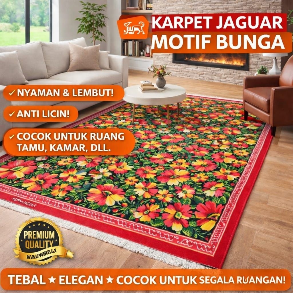 KARPET PERMADANI JAGUAR JUMBO 200X250 MOTIF BUNGA / KARPET RUANG TAMU ELEGAN