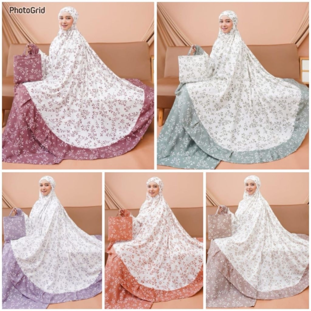 Mukena Rayon Motif Bunga Putih - mukena rayon adem
