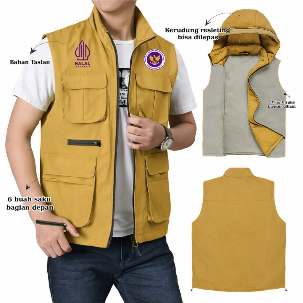 ROMPI VEST HALAL TERBARU BAHAN PARASUT KANTONG / JAKET BPJPH ROMPI DISTRO / FREE CUSTOM SABLON