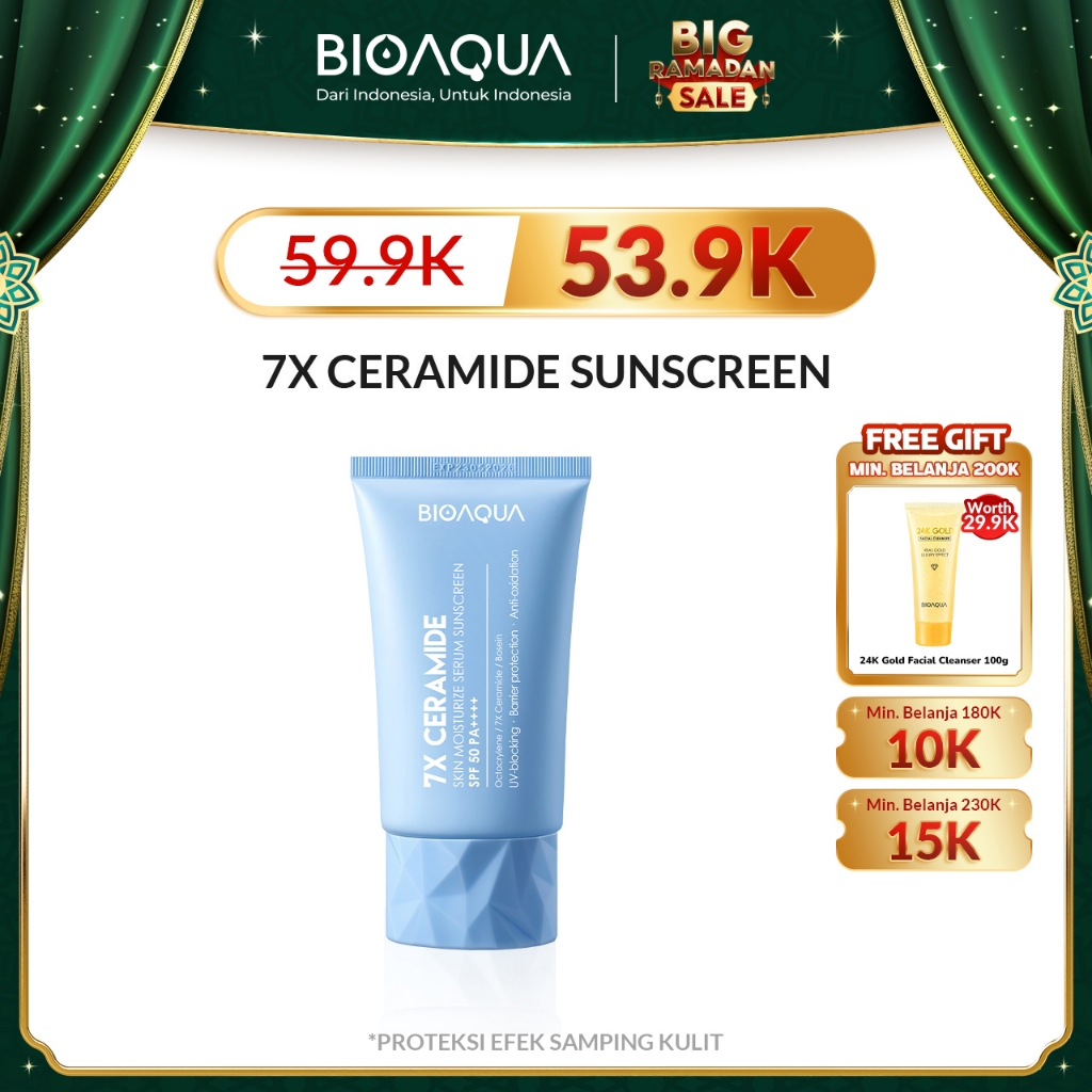 BIOAQUA 7X Ceramide Serum Sunscreen SPF 50 PA ++++ Sunscreen Gel Sunblock Wajah 12H Sun Protection 0