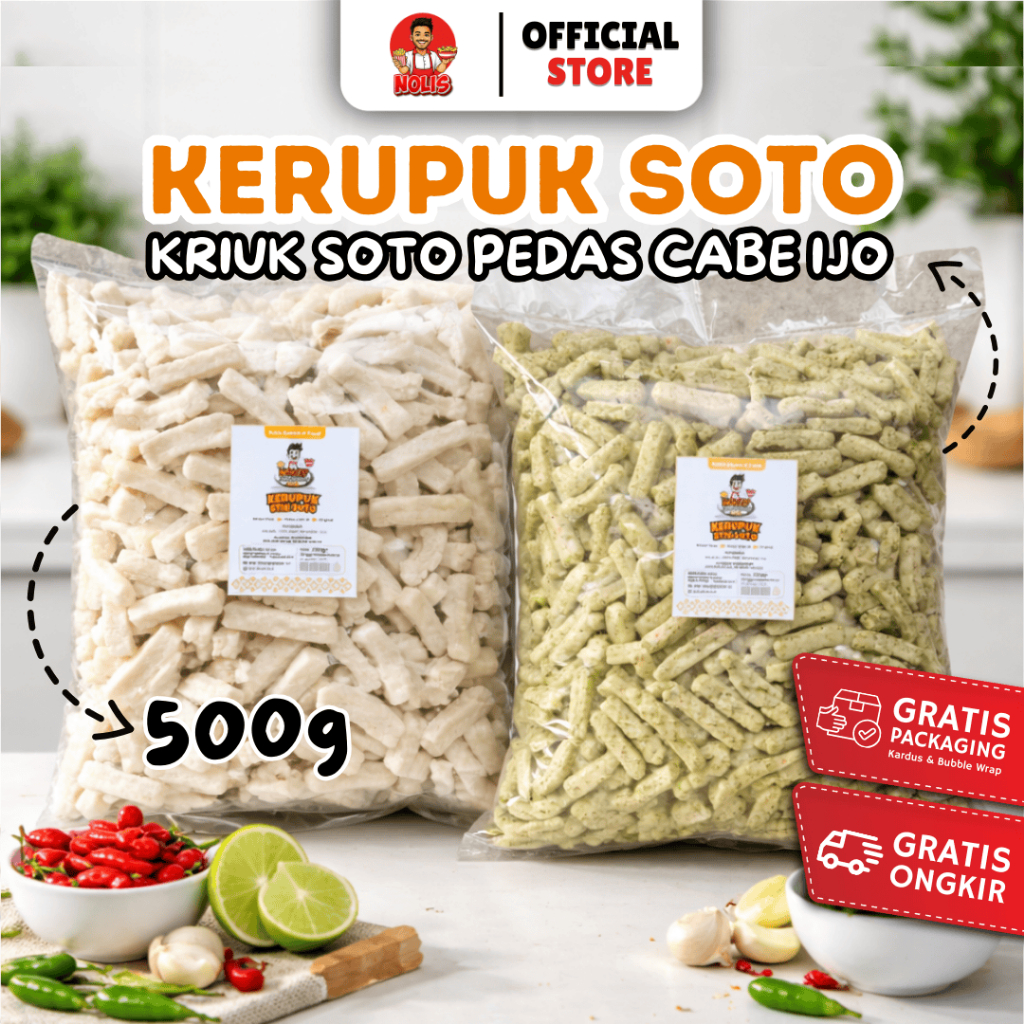 500gram KERUPUK SOTO SPECIAL PEDAS CABE IJO DAN ORIGINAL /Kerupuk lombok ijo/kerupuk ikan tongkol