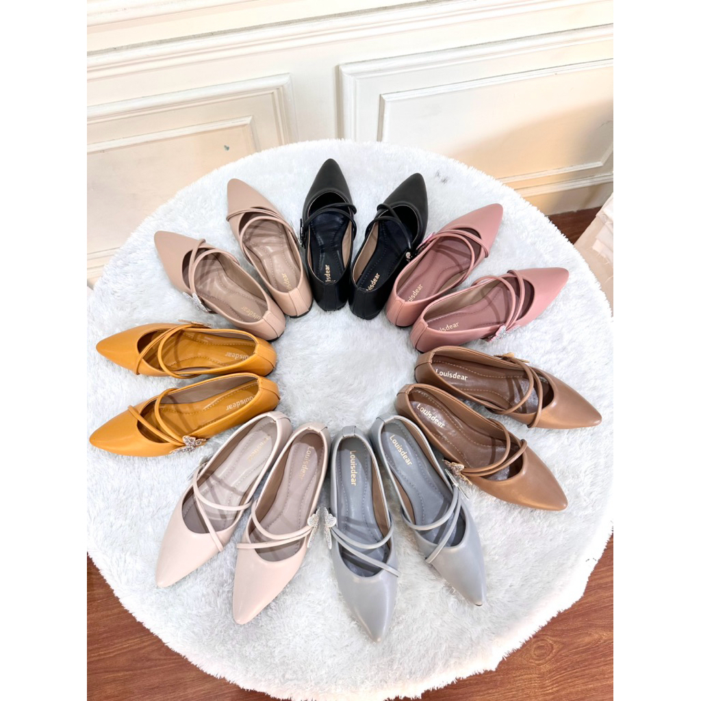 Sepatu flat shoes wanita Louisdear 007 bahan kulit Dove