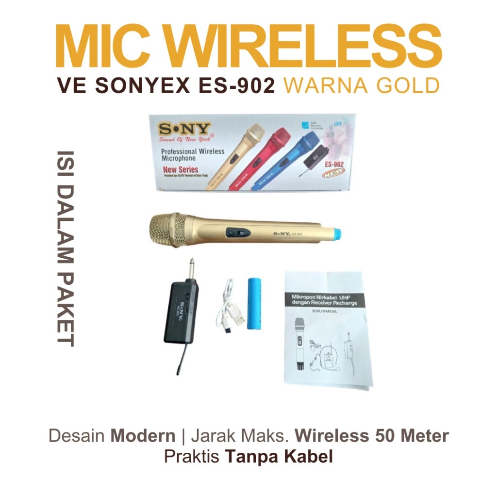 Microphone Sony ES 902 & SN 909 Wireless Single Mic Karaoke Suara Sangat Mantap Mikrofon Profesional