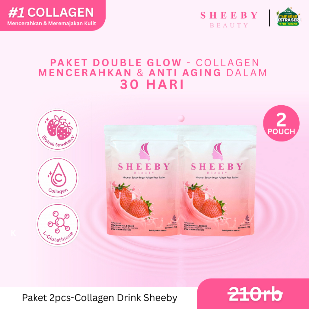 [PAKET DOUBLE GLOW] Sheeby Beauty Collagen Drink 2 PCS – Glutathione, Whitening Booster, Anti Aging,