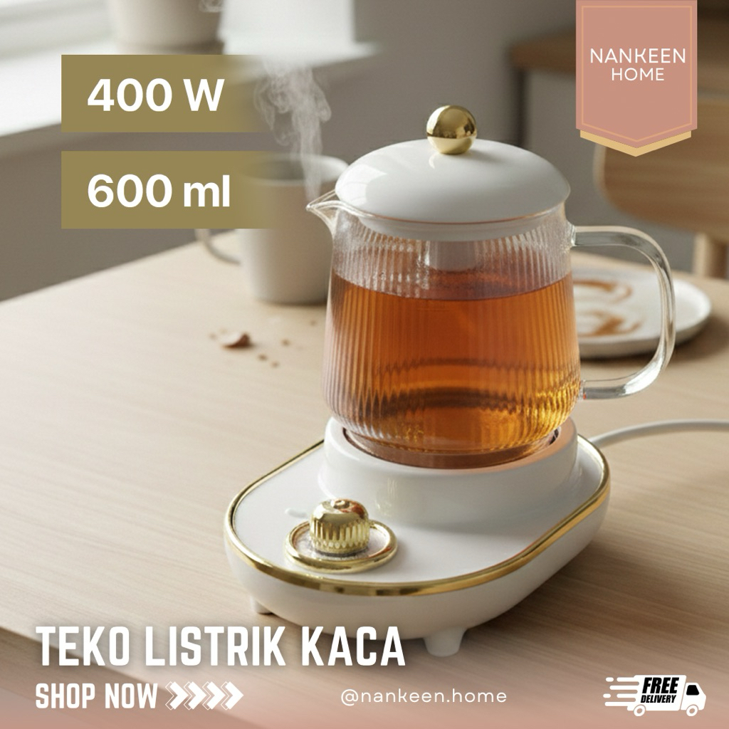nankeen - Teko Listrik Transparan Putih Minimalis 600ml 400W/Pemanas Air Elektrik/Ceret Listrik/Wate