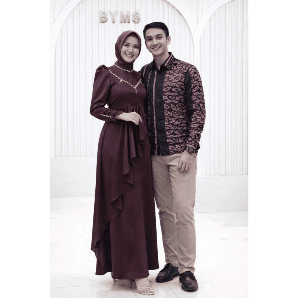 Couple Gamis Kemeja Batik Pria Lengan Panjang Dress Lebaran Satin SIlk Premium