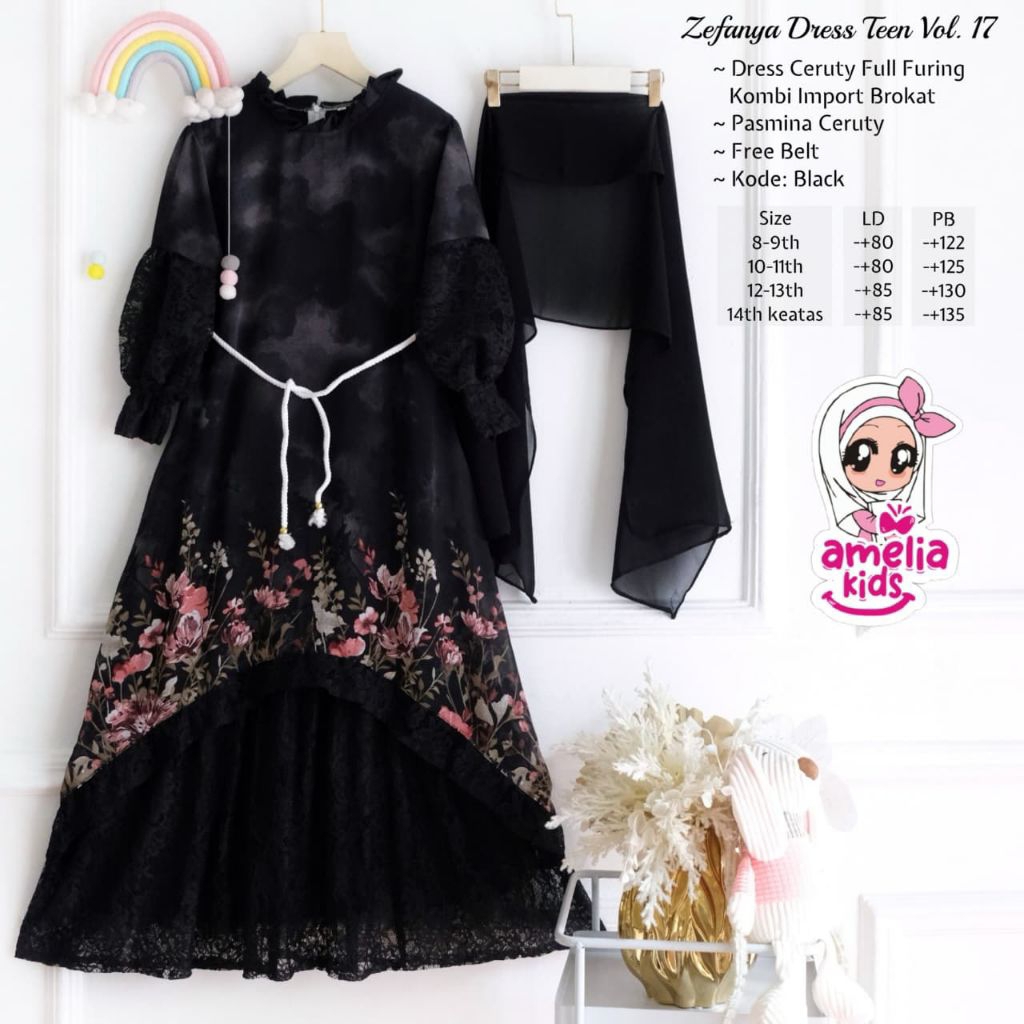 ARUNA JANICE AMELIA SET GAMIS HIJAB ANAK REMAJA 3 IN 1 / RAGAM SETELAN GAMIS ANAK + OUTER / SETELAN 