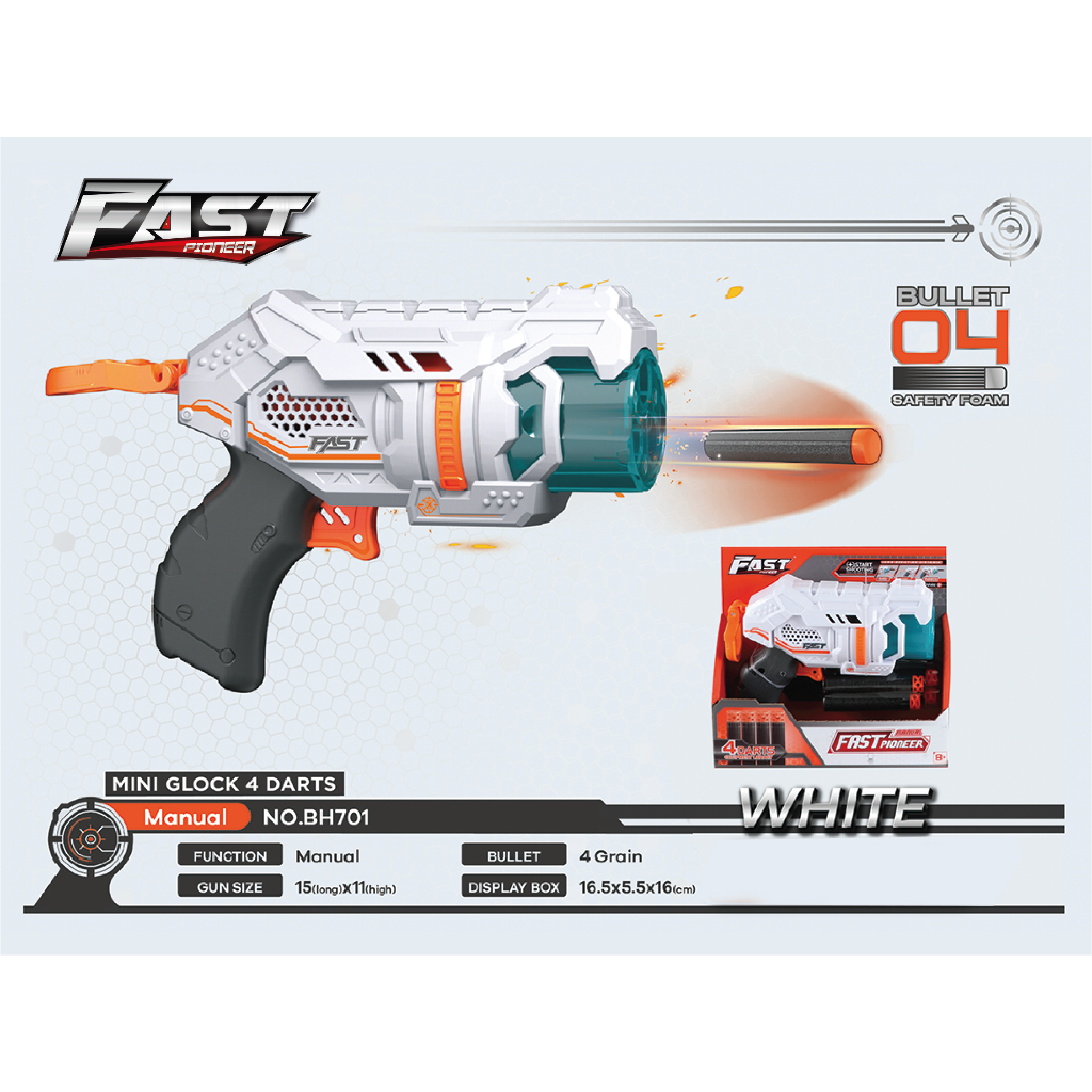 (ORI) Fast Pioneer - Manual Soft Bullet Gun Toy Mini Glock 4darts Pistol Mainan Anak  Peluru Busa