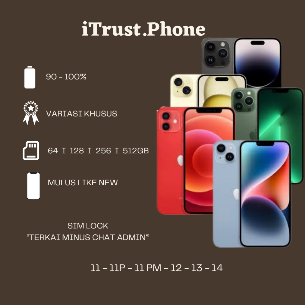 iphone 15 14 13 12 11 pro max Second Fullset 100% Ori – Bisa Game/Live/Video – Minus – 64GB/128GB/25