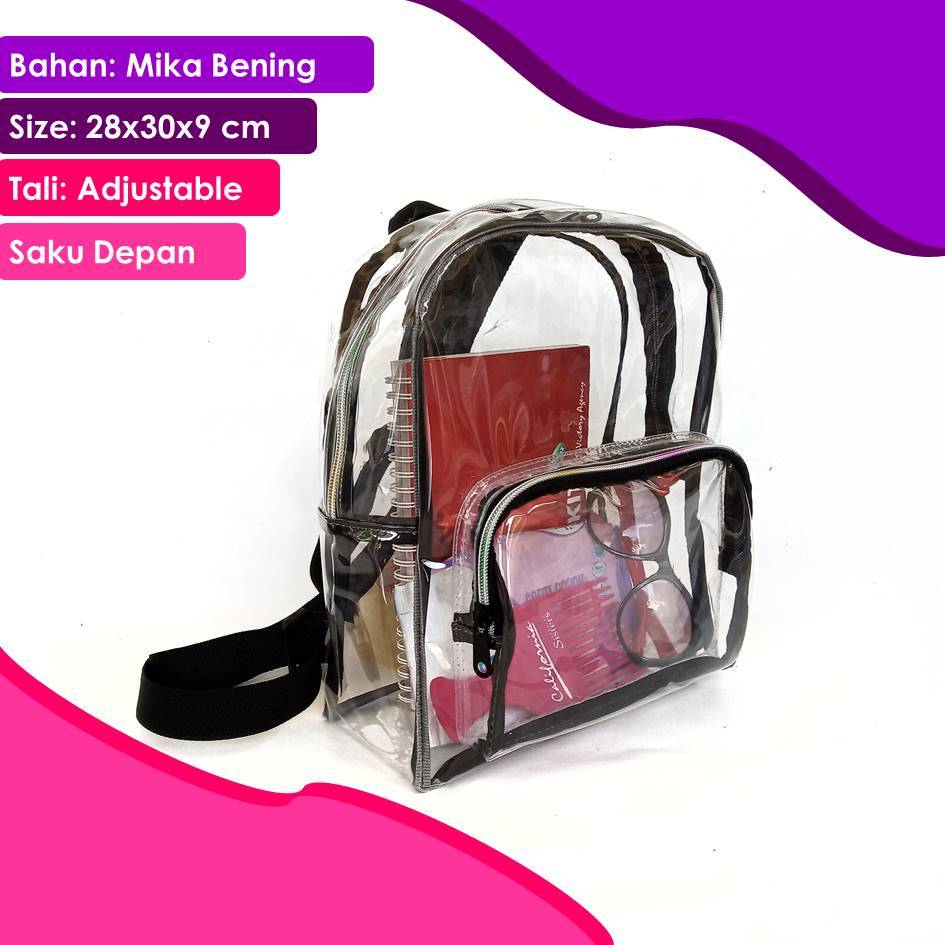Tas Ransel Unisex Mika Transparan | Backpack Clear Pria Wanita Tahan Air | Tas Punggung Kekinian
