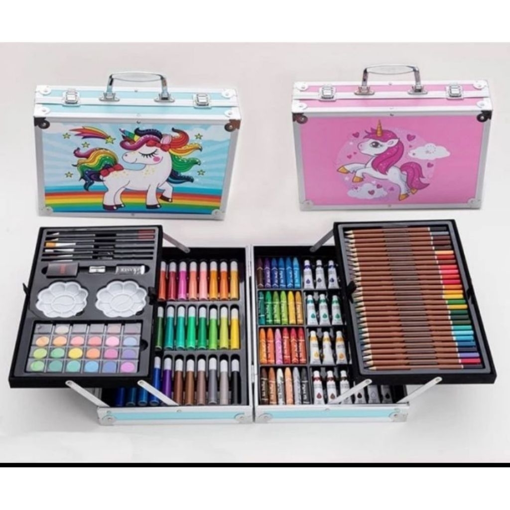 Crayon Pensil Warna Cat Air Set Koper Alumunium 145 Pc