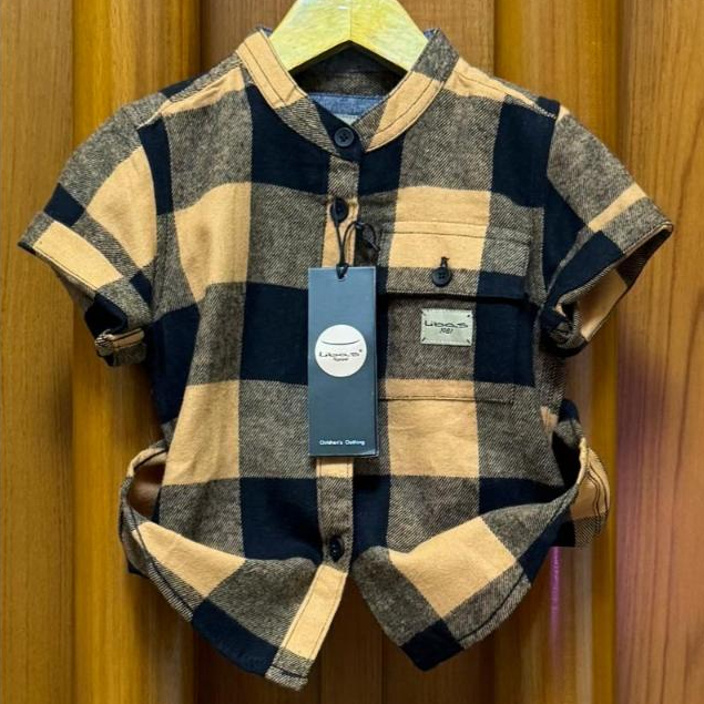 Kemko/Kemeja Koko Anak 1-13 Tahun Lengan Pendek Flanel Premium Motif Kotak Kuning Hitam Catur By Lib
