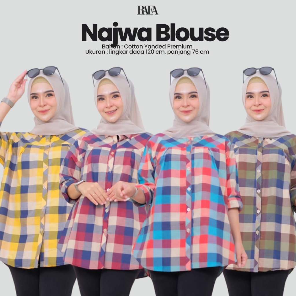 Atasan Blouse Motif Kotak Najwa Blouse Bahan Katun Ukuran Jumbo LD 120 cm