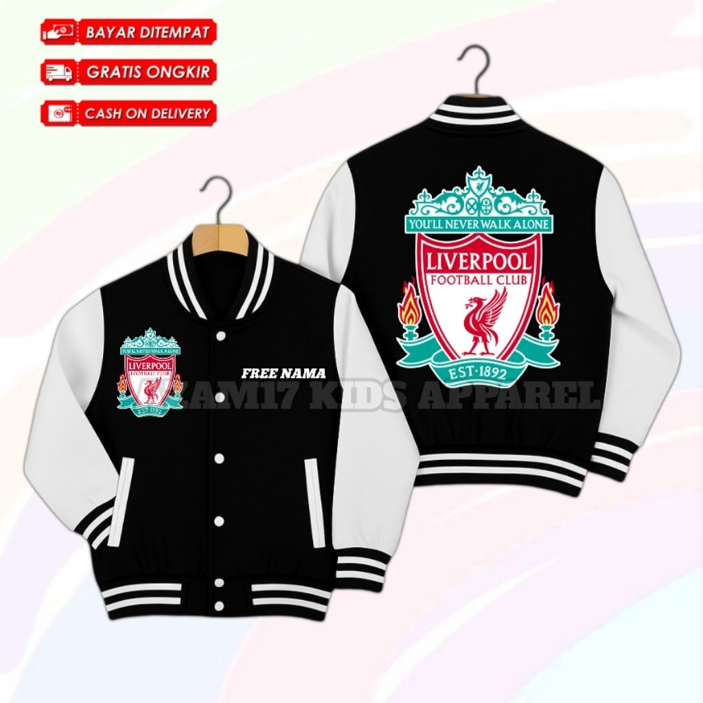 (BISA COD) JAKET VARSITY BASEBALL ANAK LIVERPOOL FC FREE NAMA / JAKET BASEBALL VARSITY ANAK CLUB SEP