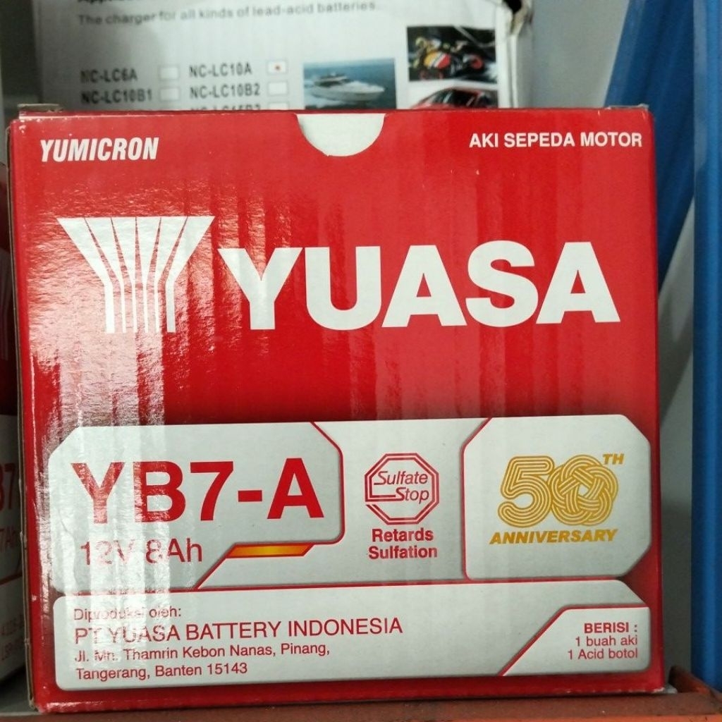 Aki Motor Yuasa YB7-A Untuk Motor Thunder 125, Pulsar, dll